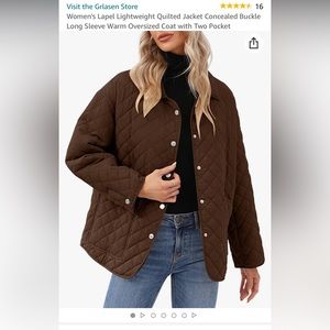 Women's Quilted Jacket Long Sleeve Warm Oversized Coat w/ Two Pocket